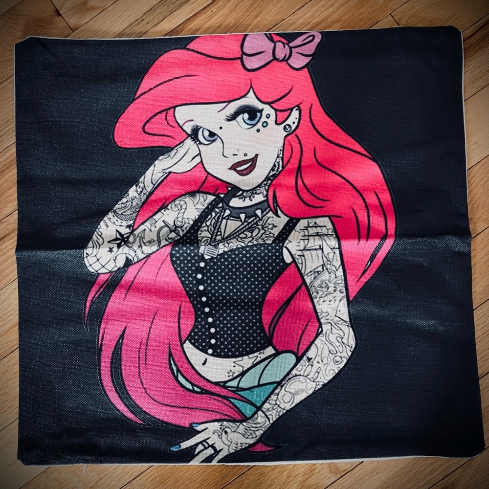 Tattooed little Mermaid Accent Pillow cover - Black and Pink